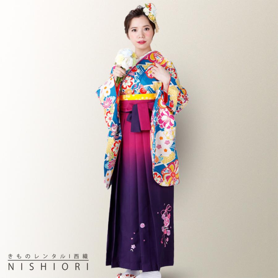 和遊日 二尺袖 着物 袴 レンタル 貸衣装 Sサイズ 小学生 対応可 エンジ 紫 青 ぼかし ブーツ選択可 NISHIORI 和遊日 二尺袖 着物 袴 レンタル商品 貸衣装 Sサイズ