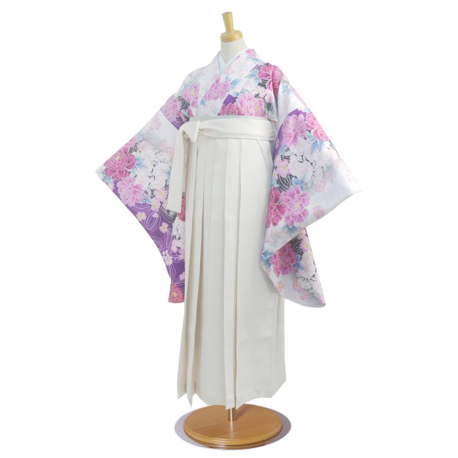 二尺袖 着物 袴 フルセット レンタル 【貸衣装 卒業式 大学生】 古典 レトロ【袴 Lサイズ】【ジュニア袴(小学生)対応可】紫系　オフホワイト くすみカラー NISHIORI 二尺袖 着物 袴 フルセット レンタル商品 卒業式 大学生 古典