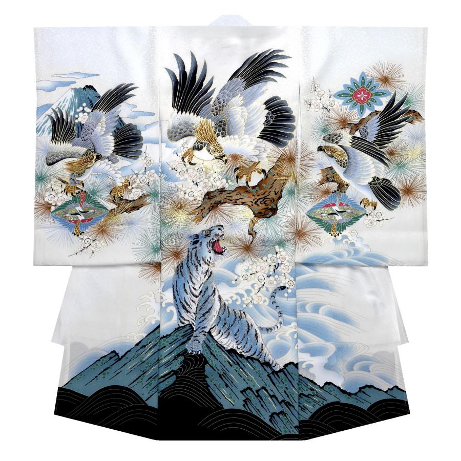 NISHIORI レンタル 正絹 男児 産着 虎 鷹 白 ホワイト お宮参り 着物