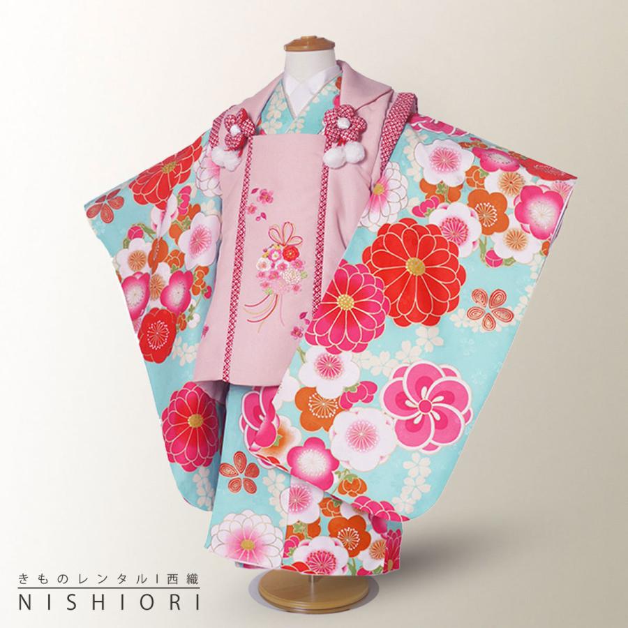 七五三  3歳用女の子用お着物 小町kids NISHIORI 小町kids レンタル商品 3歳の七五三 女の子 被布コート 着物