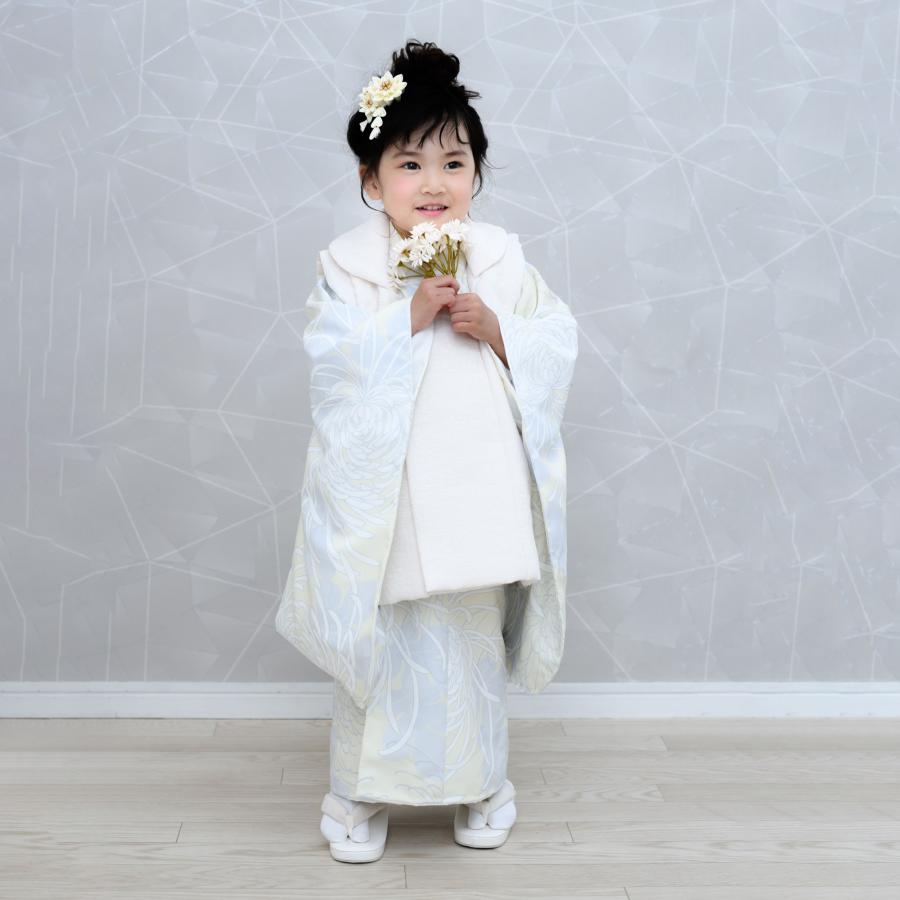 七五三 子供用 正絹 衣装 白被布　【ほぼ未使用】 NISHIORI 京wakka 七五三 レンタル 女の子 3歳 着物 被布 753着物 フル