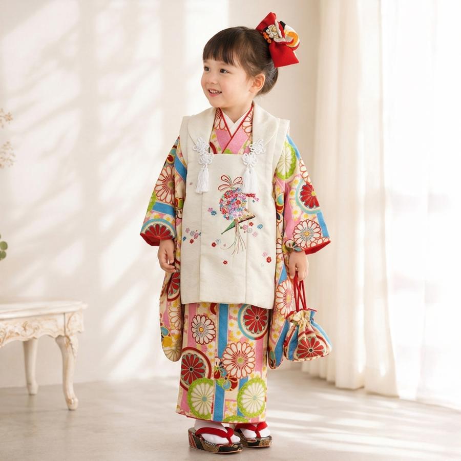 NISHIORI 七五三 レンタル 女の子 3歳 着物 被布コート 753着物 フル