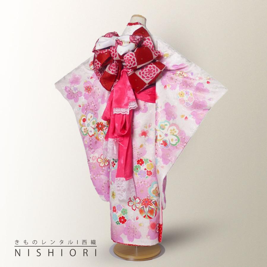 NISHIORI 花うさぎ レンタル商品 7歳の七五三 女の子 四つ身 着物 帯