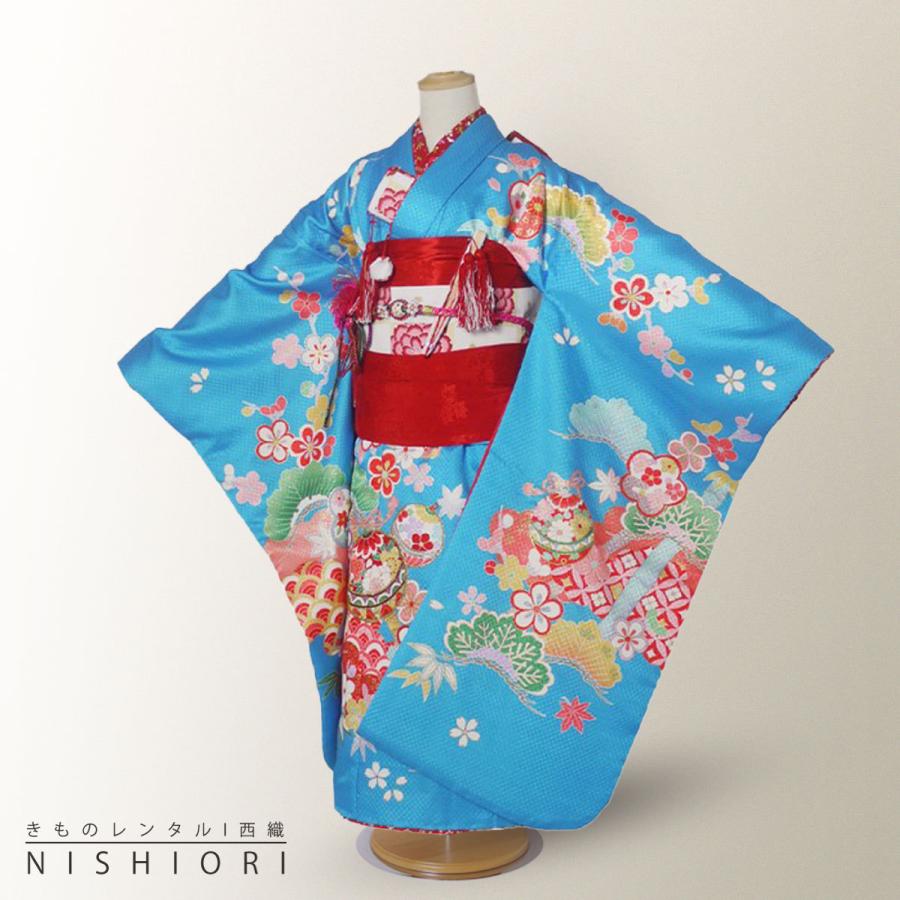 NISHIORI 花うさぎ レンタル商品 7歳の七五三 女の子 四つ身 着物 帯