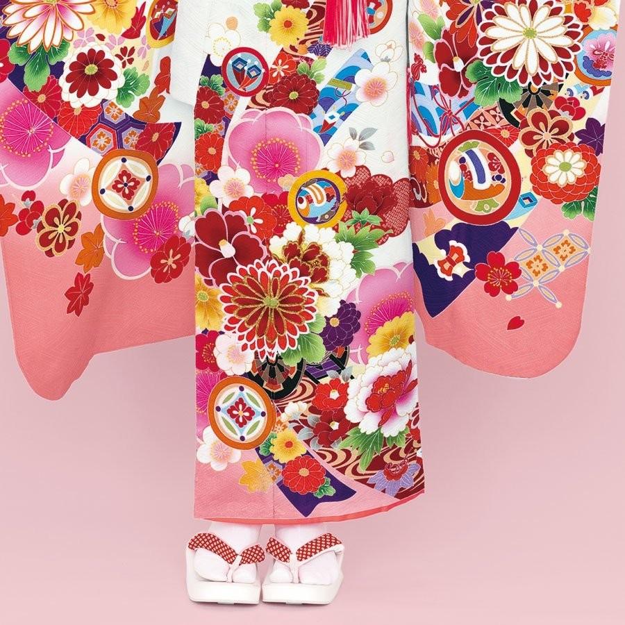 七五三 女の子 着物 帯 小物 セット 赤とピンク 花柄 さくら 7歳 式部浪漫 七五三 着物 7歳 四つ身セット(結び帯セット) 女の子 16点フルセット