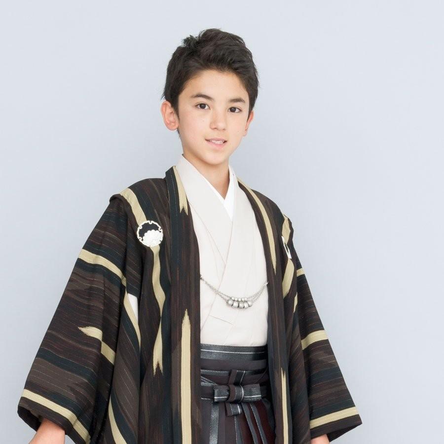 小学生 着物 ジュニア 男児 羽織 袴 レンタル 往復送料無料 九重ブランド 卒業式 貸衣装 飾り紋 白 抹茶 黒 縞 NISHIORI 小学生 着物 ジュニア 男児 羽織 袴 レンタル商品 往復送料