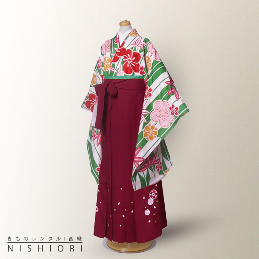 花ひめ ブランド ジュニアサイズ 二尺袖 着物 袴 レンタル 往復貸衣装 卒業式 ジュニア 小学生 対応 黄緑 矢絣 ブーツ選択可 NISHIORI 花ひめ ブランド ジュニアサイズ 二尺袖 着物 袴 レンタル