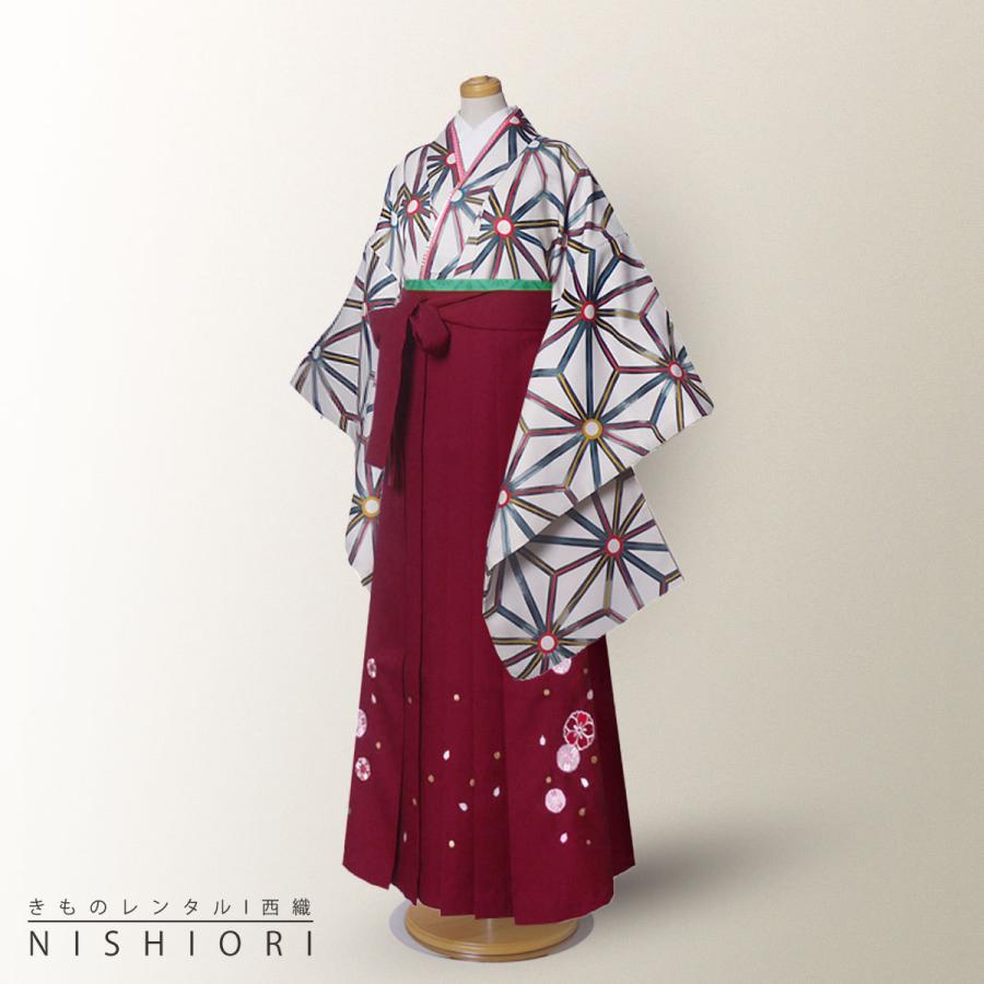 ジュニアサイズ 二尺袖 着物 袴 レンタル 往復貸衣装 卒業式 ジュニア 小学生 対応 白 麻の葉 赤 ブーツ選択可 NISHIORI ジュニアサイズ 二尺袖 着物 袴 レンタル商品 往復送料無料