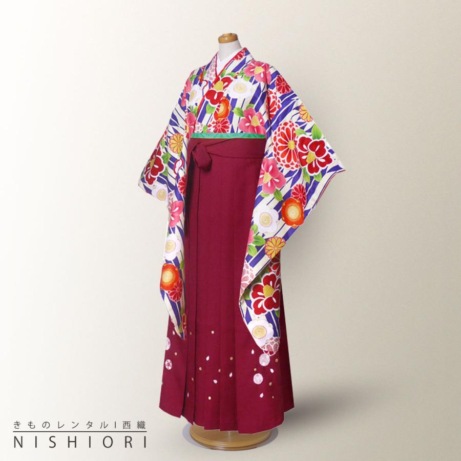 卒業式 二尺袖 ジュニア 着物 レンタル 小町kids 袴 往復十三参り 貸衣装 小学生 青 クリーム ストライプ ブーツ選択可 NISHIORI 卒業式 二尺袖 ジュニア 着物 レンタル商品 小町kids 袴 往復