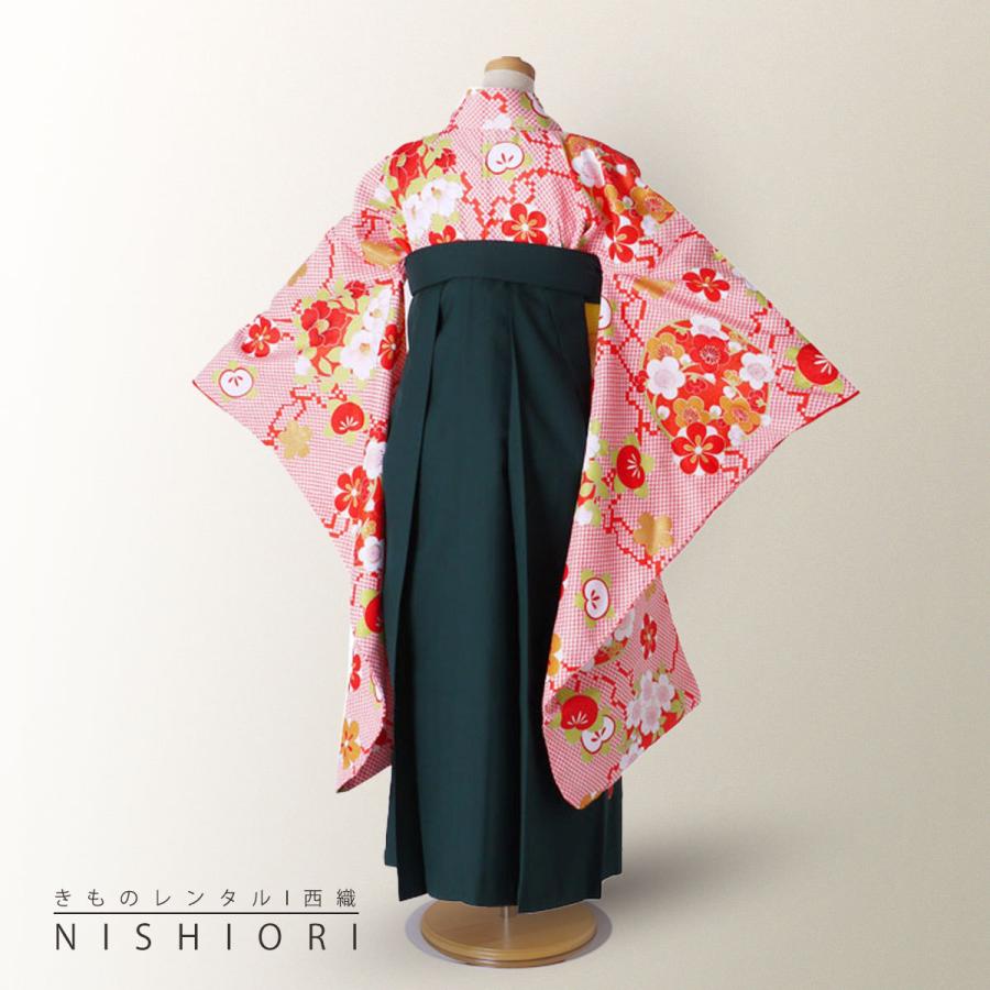 ジュニア 二尺袖 着物 袴 レンタル 花ひめブランド 往復十三参り 卒業式 貸衣装 小学生 水色 鹿の子柄 赤 ブーツ選択可 NISHIORI ジュニア 二尺袖 着物 袴 レンタル商品 花ひめブランド 十三