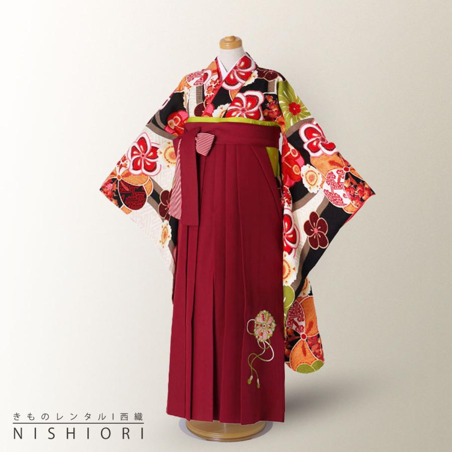 ジュニア 二尺袖 着物 袴 レンタル 九重 ブランド 往復十三参り 卒業式 貸衣装 小学生 古典柄 黒 赤 ブーツ選択可 NISHIORI ジュニア 二尺袖 着物 袴 レンタル商品 九重 ブランド 往復