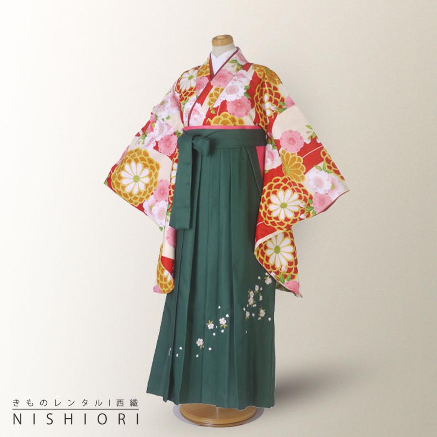 卒業式 二尺袖 ジュニア 着物 レンタル 小町kids 袴 往復十三参り 貸衣装 小学生 赤 緑 刺繍 ブーツ選択可 NISHIORI 卒業式 二尺袖 ジュニア 着物 レンタル商品 小町kids 袴 往復