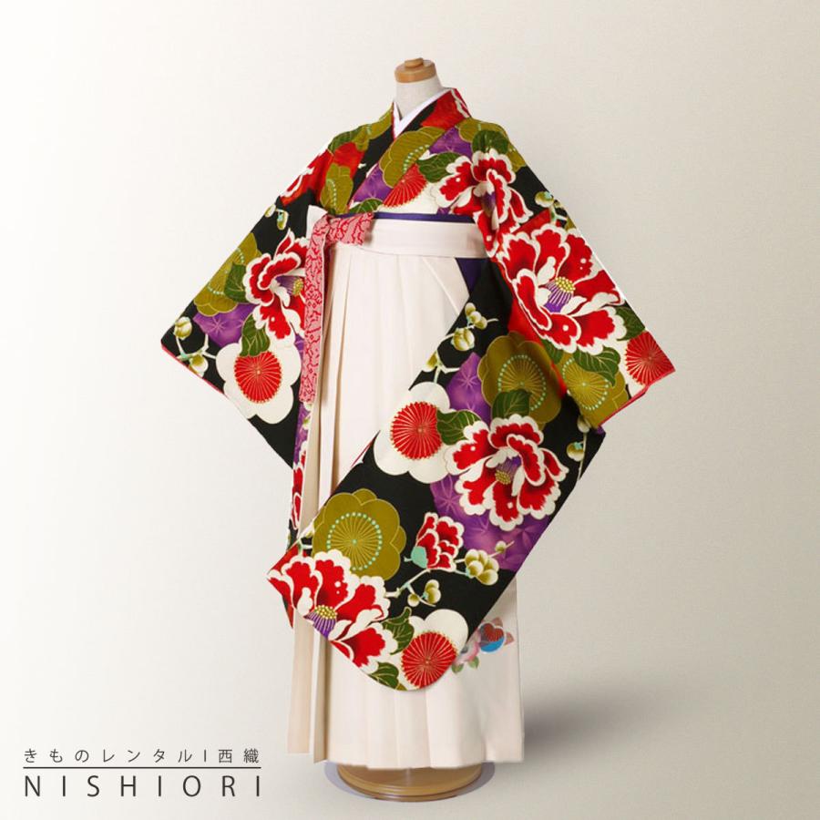 ジュニア 二尺袖 着物 袴 レンタル 九重 ブランド 往復十三参り 卒業式 貸衣装 小学生 古典柄 赤 黒 ブーツ選択可 NISHIORI ジュニア 二尺袖 着物 袴 レンタル商品 九重 ブランド 往復