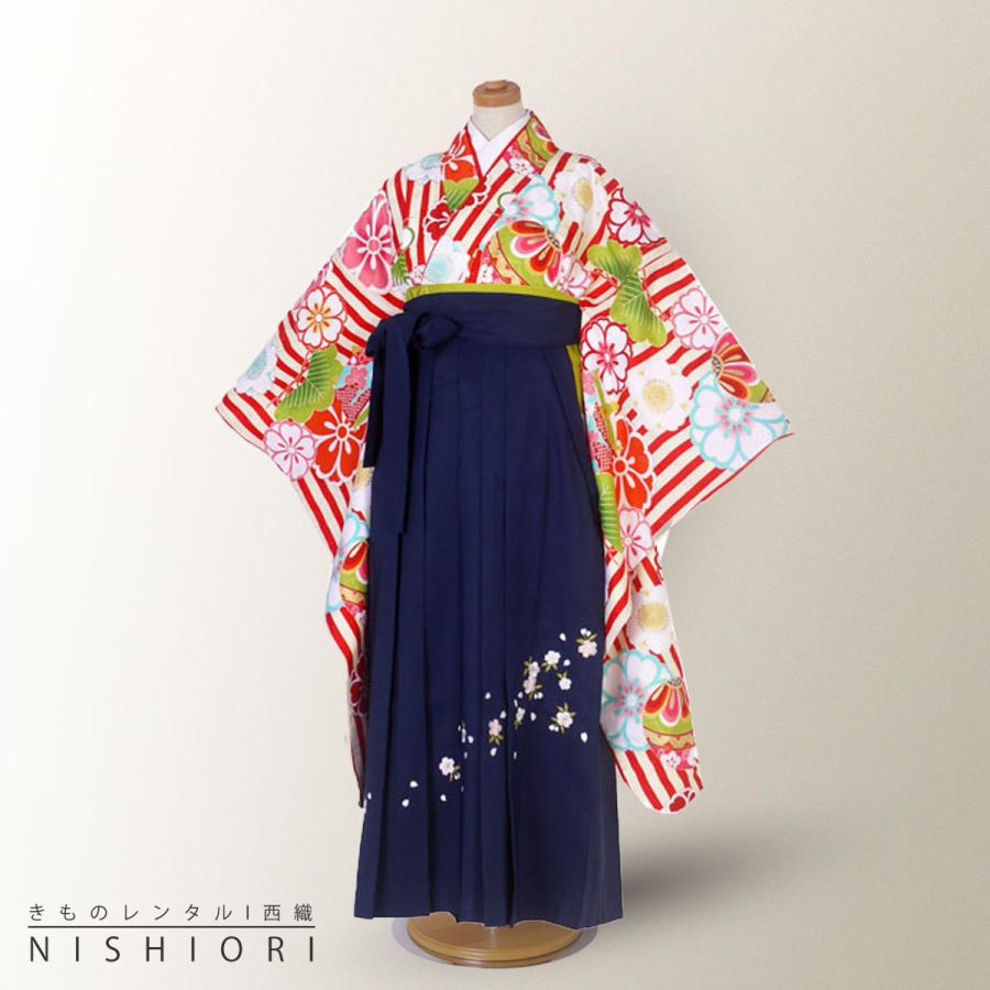 卒業式 二尺袖 ジュニア 着物 レンタル 袴 往復十三参り 貸衣装 小学生 黒 オレンジ ねじり梅 刺繍 無地 ブーツ選択可 NISHIORI 卒業式 二尺袖 ジュニア 着物 レンタル商品 袴 往復送料無料