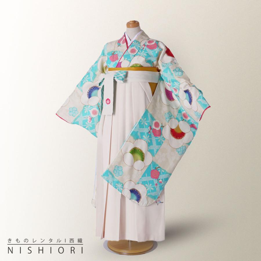 レンタル 九重 卒業式 二尺袖 ジュニア 着物 袴 フルセット 貸衣装 青 白｜kimono-cafe