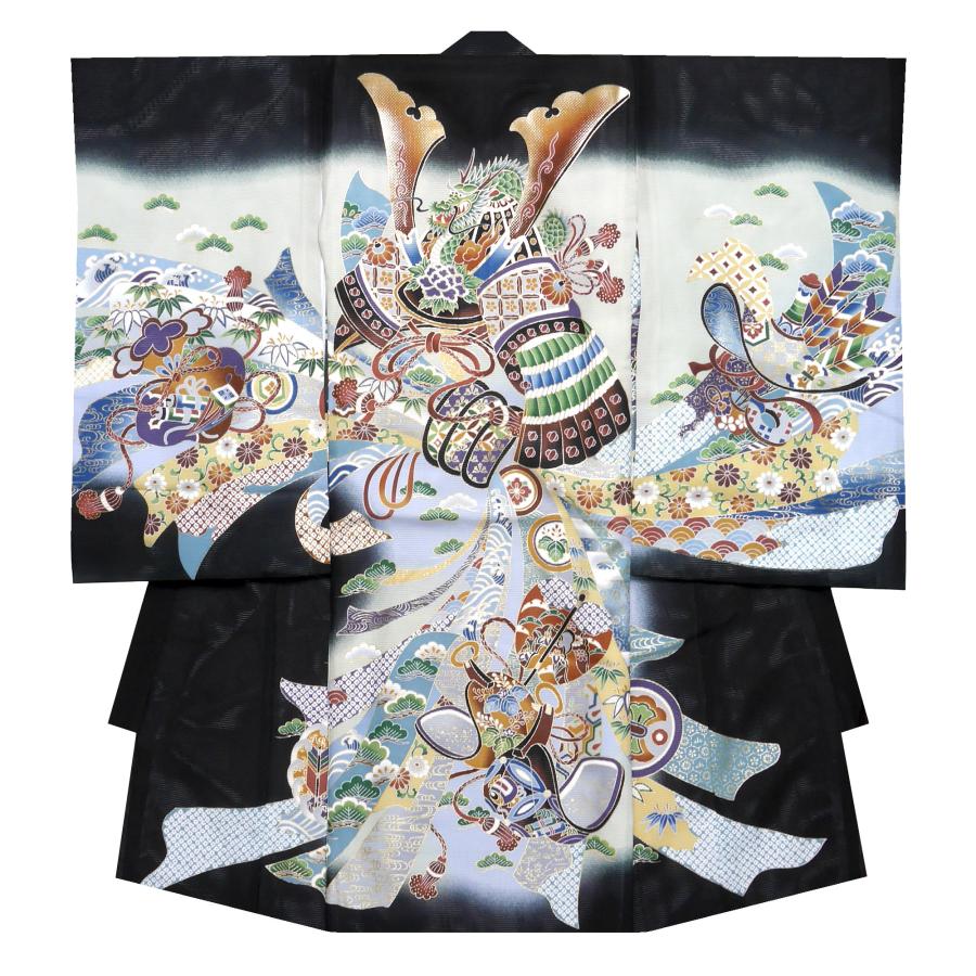 NISHIORI 爆買 レンタル 【夏用 絽】正絹 男児 産着 兜 黒 ブラック お