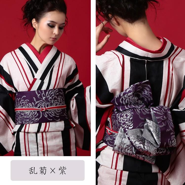ゆかた帯 浴衣帯 日本製の半幅帯 -銀糸タイプ- 選べる4色 単品 