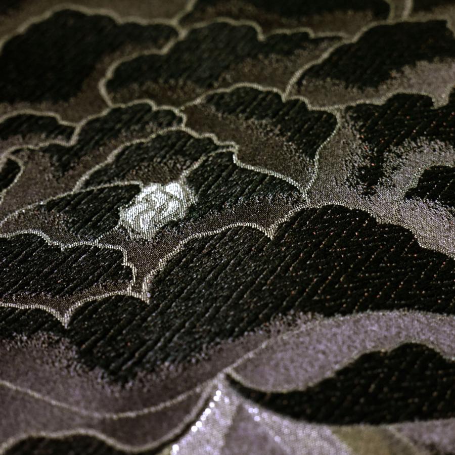 フォーマル 袋帯 全通 古典 牡丹 ブラック カーキ 黒 緑 小杉織物 お