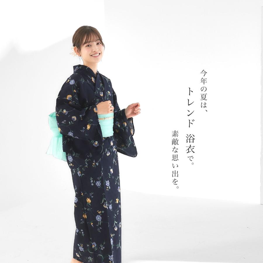 浴衣　二部式　作り帯ち付き　デニム　ネイビー　L〜LL 浴衣 二部式 作り帯ち付き デニム ネイビー L〜LL 浴衣 二部