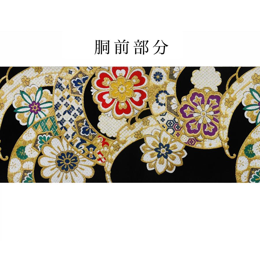 NISHIORI 西陣 帯 袋帯【花柄 ブラック 黒 ゴールド】 西陣織 お NISHIORI 西陣 帯 袋帯【花柄 ブラック 黒 ゴールド】 西陣織 お