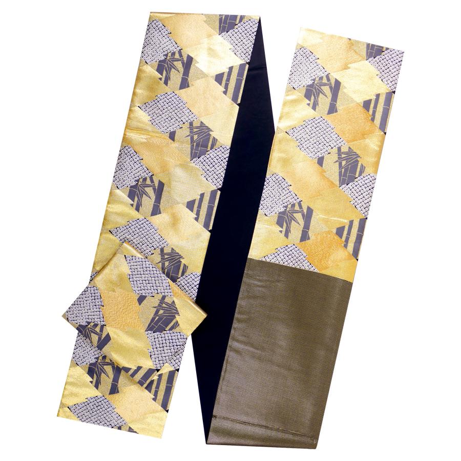 NISHIORI 西陣 帯 袋帯【グレー ゴールド 竹 松皮菱 鹿の子】西陣織 お