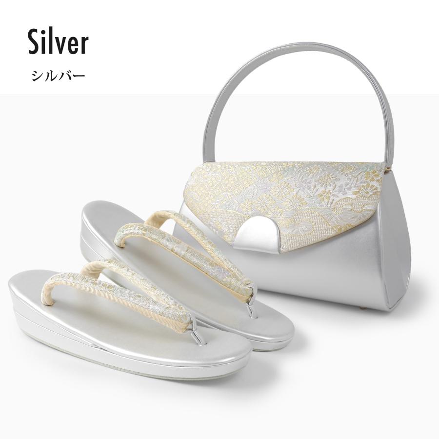 シルバーホワイト刺繍バッグと草履セット 帯地 カブセ シルバーホワイト刺繍バッグと草履セット 帯地 カブセ