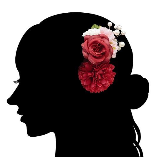 髪飾り 成人式 花 振袖 浴衣 袴 ３点セット 赤 白 桜色 花籠