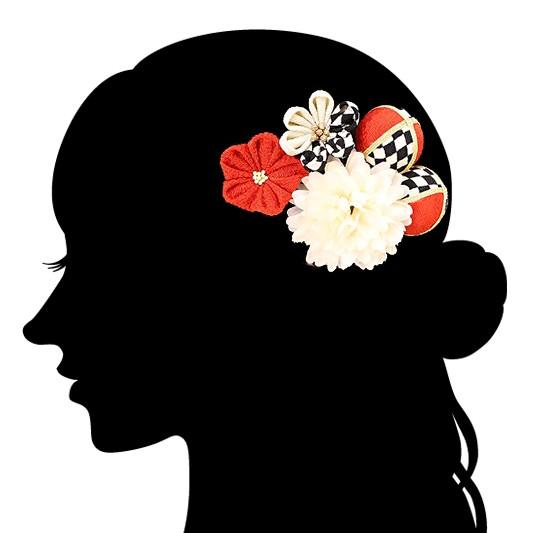 髪飾り 成人式 5点セット 9gy9524 ちりめん つまみ細工 ドライフラワー ヘアアレンジ ヘアスタイル 卒業式 振袖 格子 玉飾り 白 結婚式 花 袴 赤 金色 髪型 黒 ラッピング 花