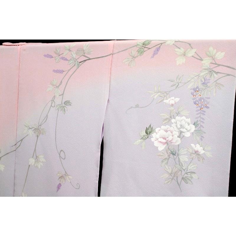 在庫処分 訪問着 手描友禅 正絹 桜色 ピンク 薄紫 菊 梅 桔梗 葡萄唐草