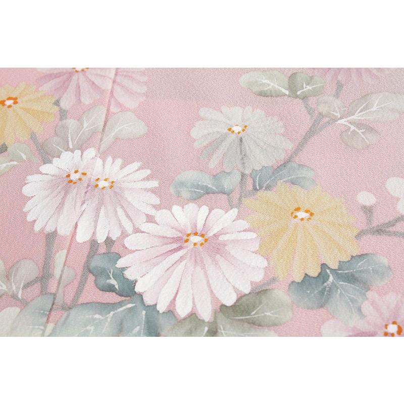 在庫処分 訪問着 手描友禅 正絹 桜色 ピンク 薄紫 菊 梅 桔梗 葡萄唐草