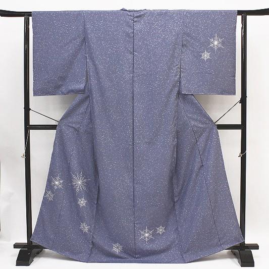 平和屋着物●訪問着　紬地　作家物　雪の結晶　正絹　逸品　CABE2215yc 在庫処分 訪問着 結城紬 薄グレー 雪の結晶 刺繍 たたき染 友禅染 正絹