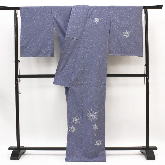 平和屋着物●訪問着　紬地　作家物　雪の結晶　正絹　逸品　CABE2215yc 平和屋着物▽訪問着 単衣 紬地 型染め 藤花房 正絹 逸品 AAAW1370fy