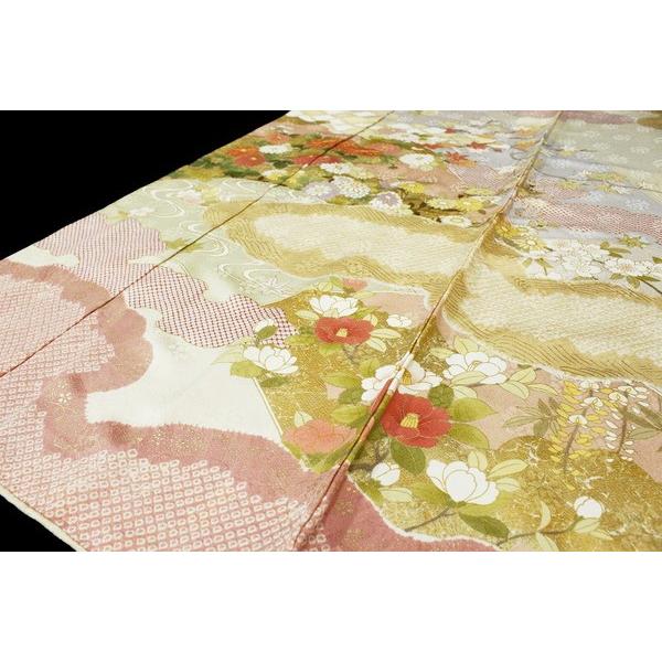 大喜百花 青柳 謹製 十日町友禅 絞り桶染め 白地 菊 桜 椿 七宝 大喜百花 青柳 謹製 十日町友禅 絞り桶染め 白地 菊 桜 椿 七宝