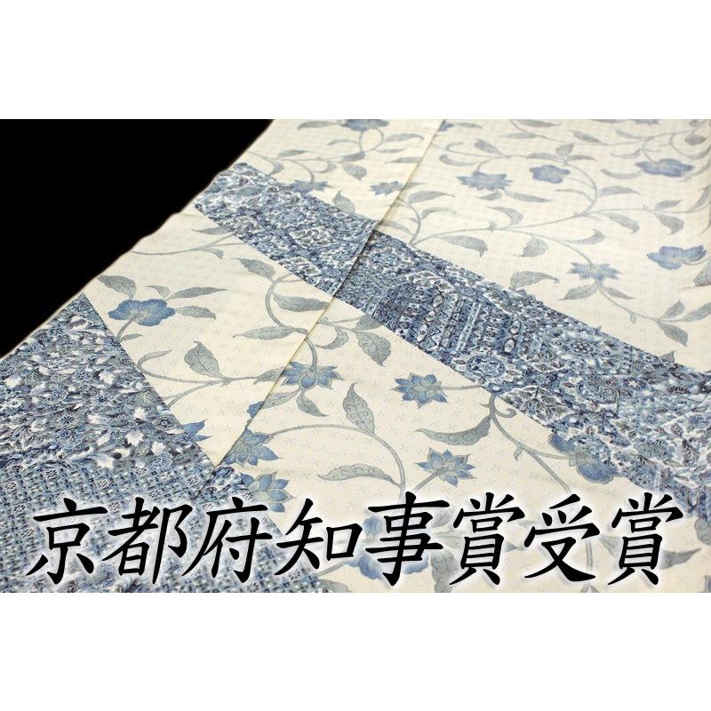 友禅染 競技会 京都府知事賞 受賞柄 京友禅 タッサーゴールドシルク 唐花 唐草 模様 正絹 訪問着 仮絵羽 B82 B82 着物ちどり 通販 Yahoo ショッピング