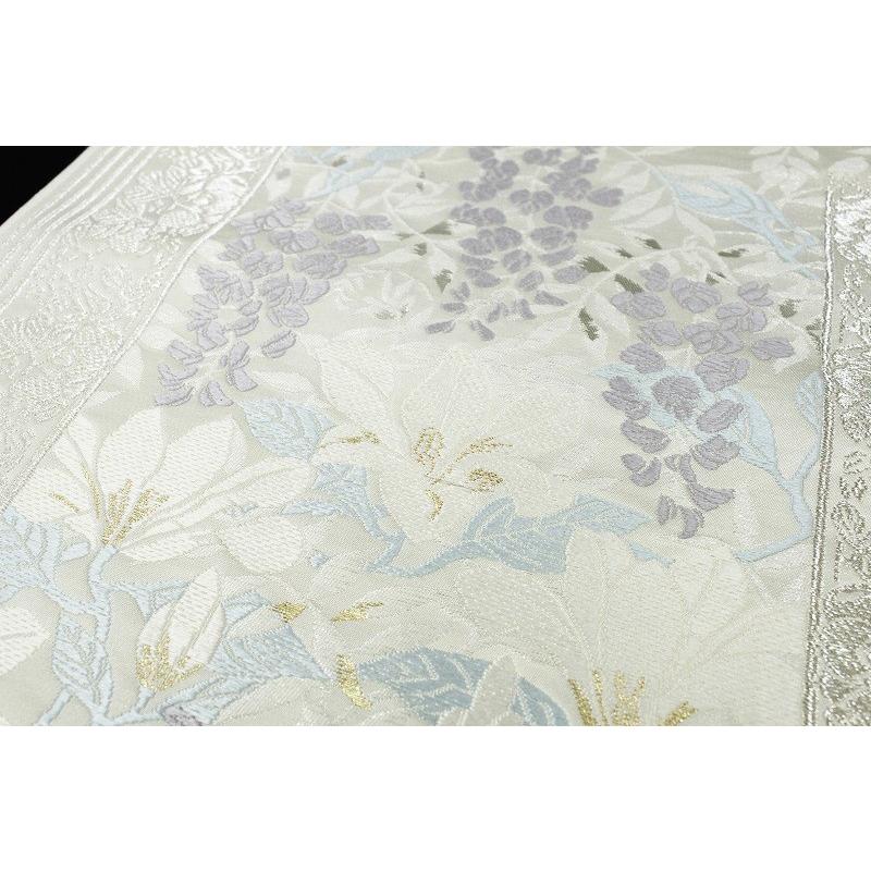 名古屋帯 山口美術織物 吉永小百合着用 白地 果実藤木蓮文 正絹 未