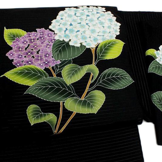 高級感 夏物 名古屋帯 絹菱 黒地 紫陽花 あじさい 絽 五泉 塩瀬 正絹 九寸 反物 新品 未仕立て お洒落着 G385 人気特価激安 Www Doctor Plan Com