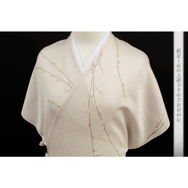 在庫処分 小紋 飛び柄 万葉染織 薄渋ベージュ 小菊 本加工友禅 摺り