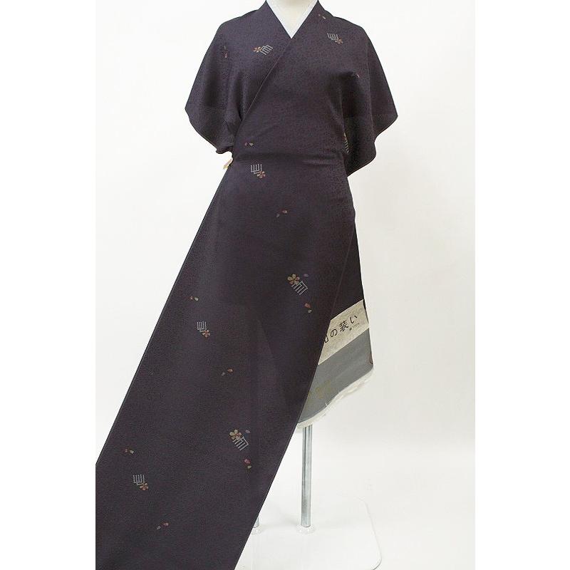 在庫処分 小紋 飛び柄 桜 源氏香 濃紫色 友禅染 正絹 綸子 新品 未