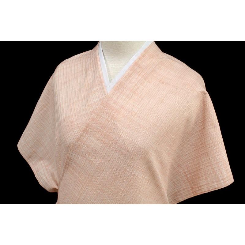 紺仁 小千谷紬 夏物 ピンクベージュ チェック 格子 越後 片貝片貝絞り 