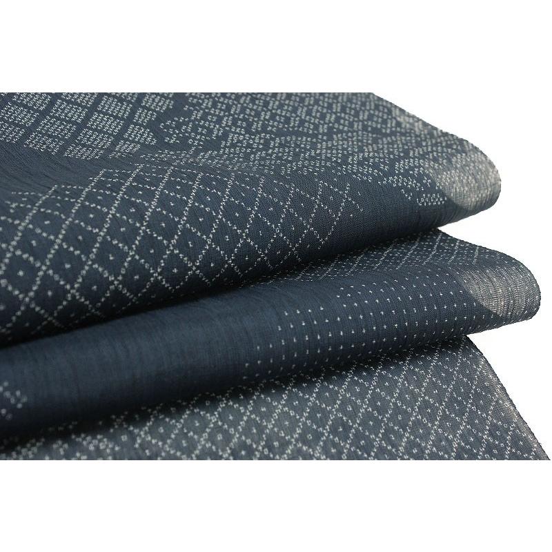 在庫処分 小千谷ちぢみ 夏物 濃 紺 絣 麻100％ 蝶 蝶々 反物 男女兼用