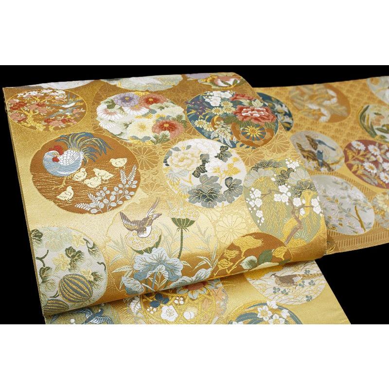 西陣 京藝 伊豆蔵賢三 九十九柄 金地 白慶図 花鳥百彩 模様 唐織 正絹