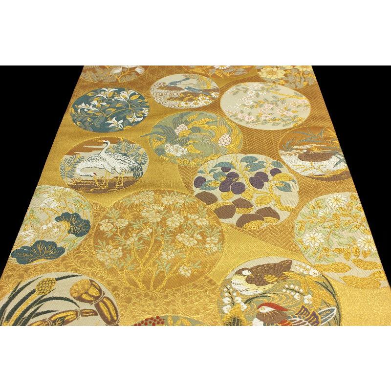 西陣 京藝 伊豆蔵賢三 九十九柄 金地 白慶図 花鳥百彩 模様 唐織 正絹