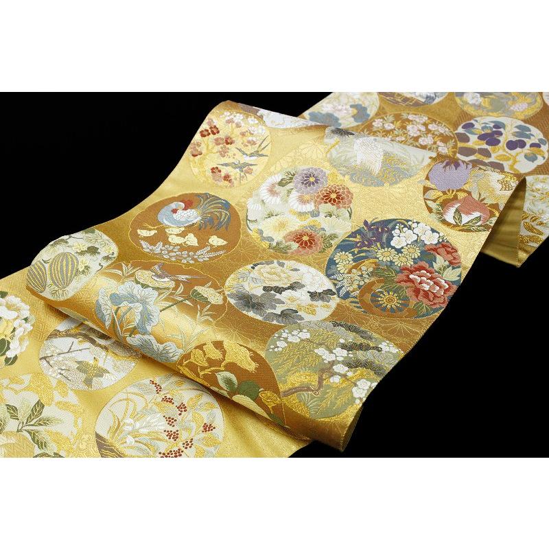 西陣 京藝 伊豆蔵賢三 九十九柄 金地 白慶図 花鳥百彩 模様 唐織 正絹