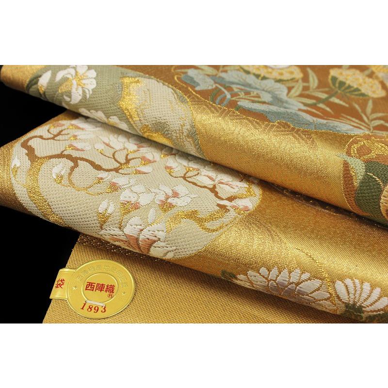 西陣 京藝 伊豆蔵賢三 九十九柄 金地 白慶図 花鳥百彩 模様 唐織 正絹