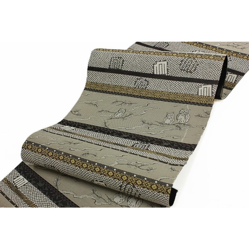 袋帯 渦模様 金銀糸 つなげる 金通し 象牙色 長尺 O-4221 