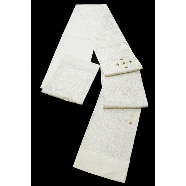 西陣帯匠山下螺鈿作家藤本隆士白地正倉院華文様正絹六通袋帯 西陣帯匠山下螺鈿作家藤本隆士白地正倉院華文様正絹六通袋帯