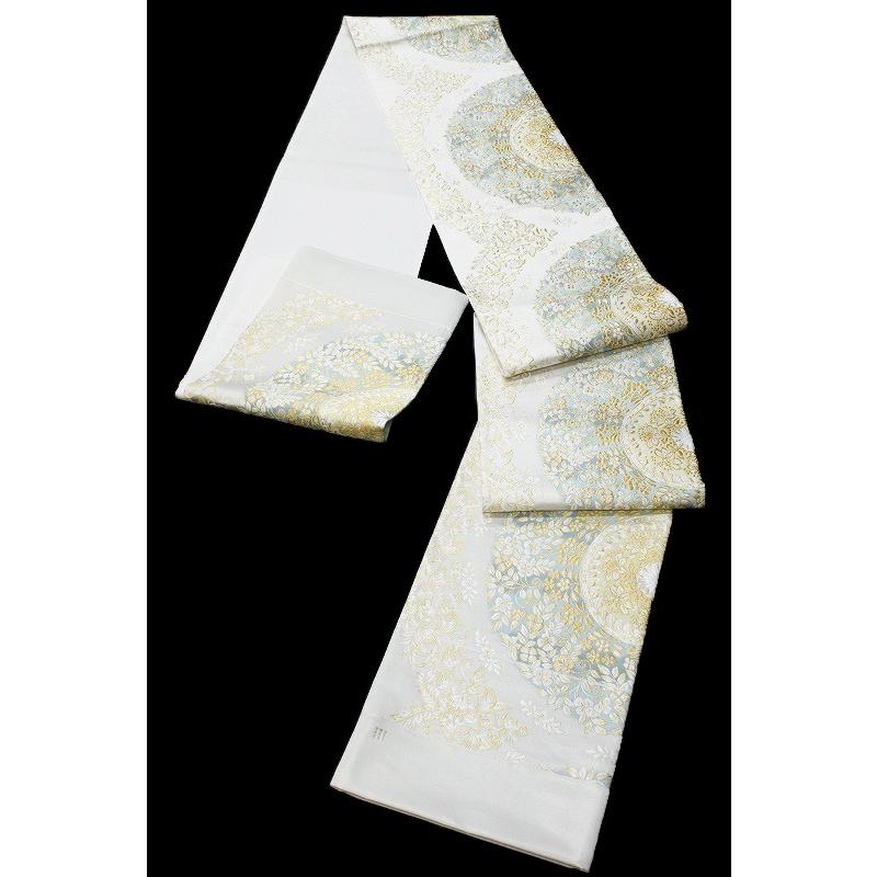 袋帯 西陣 洛陽織物 白地 花唐草 模様 正絹 六通 和装 着物 sc3703