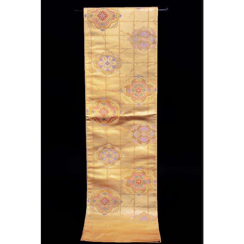 袋帯 新品 正絹 唐織 金糸 華文 碁盤格子 西陣 白寿苑 典雅吉祥華文 未