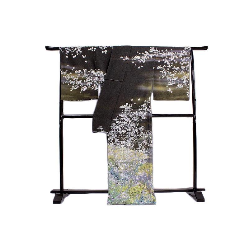 世界文化遺産 日本シリーズ 訪問着 富士山 黒地 ぼかし 桜 水面 正絹