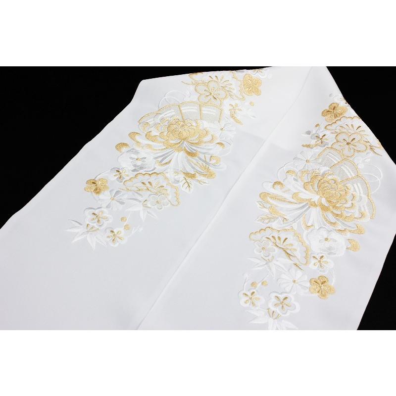 半衿 振袖 成人式 半襟 刺繍 菊 乙女菊 白地 金 金糸 おしゃれ半衿